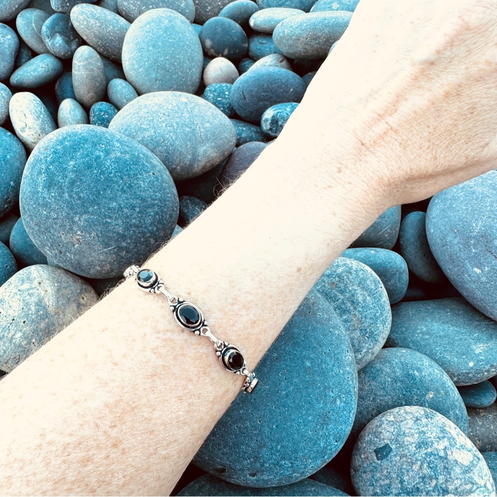 Sundance black onyx BRACELET sterling silver gemstone tennis chain birthstone - Picture 7 of 10
